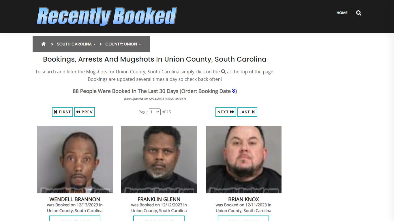 Bookings, Arrests and Mugshots in Union County, South Carolina